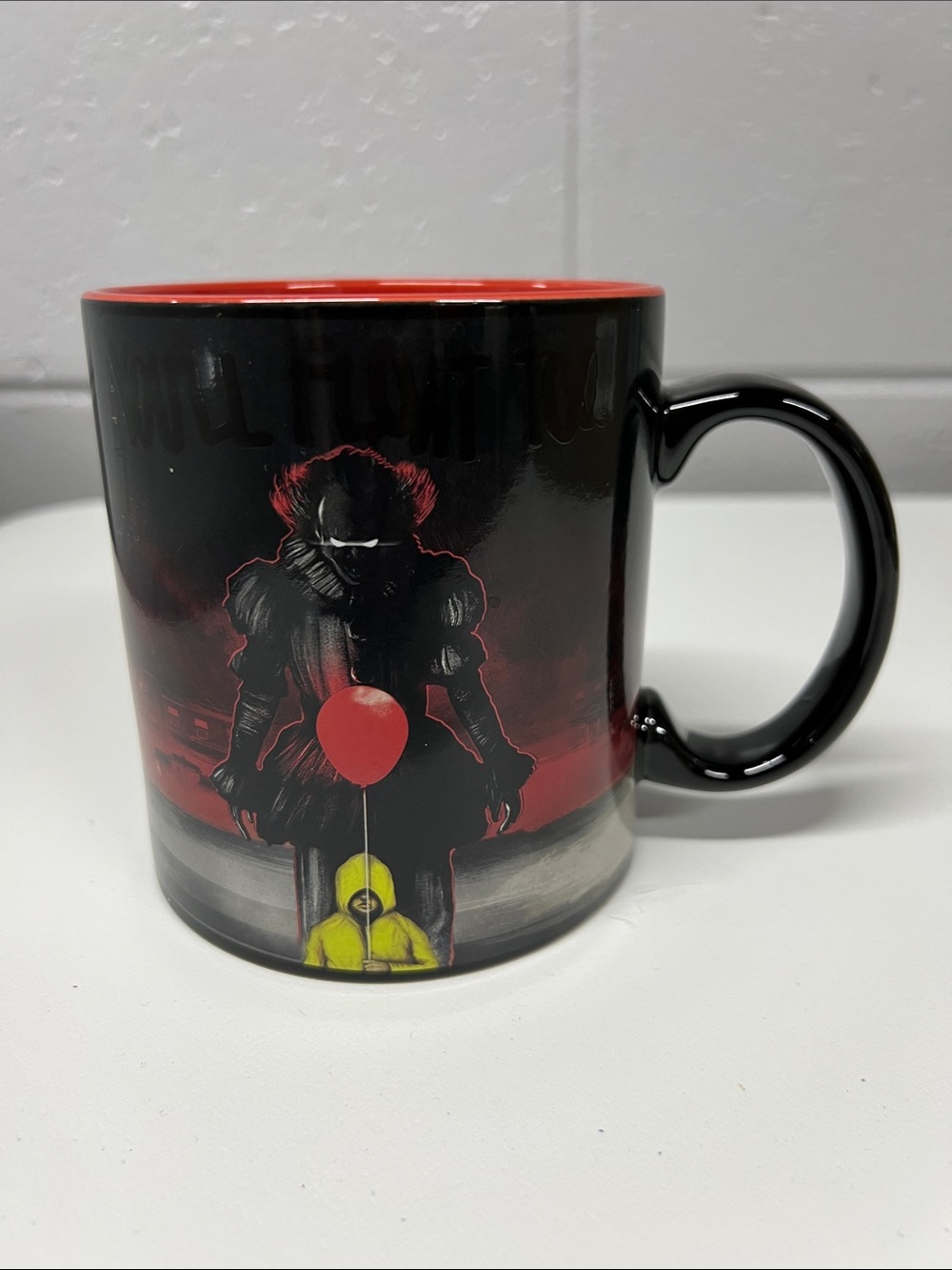 Black and Red Horror-Themed Ceramic Mug with Red Interior